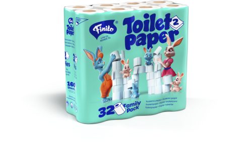FINITO háztartási toalettpapír 2rtg., 100% cell., 160lap/18m/tek., 32tek./cs. (2cs./#, 36#/raklap)