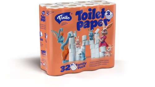 FINITO háztartási toalettpapír 3rtg., 100% cell., 160lap/18m/tek., 32tek./cs. (2cs./#, 36#/raklap)