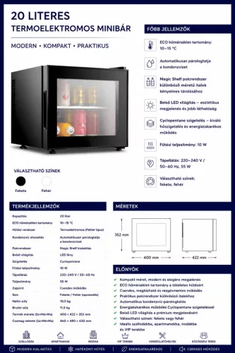 HOBBB Fjerritslev minibár hűtő, 20 l