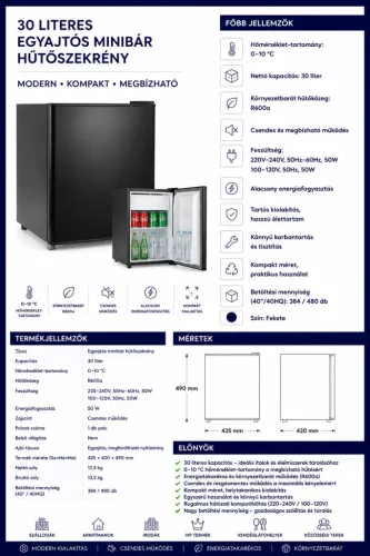 HOBBB Hurup minibár hűtő, 30 l