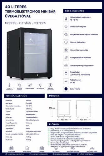 HOBBB Snedsted minibár hűtő, 40 l