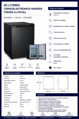 HOBBB Vorupør minibár hűtő, 40 l