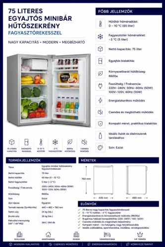 HOBBB Sundby minibár hűtő, 75 l