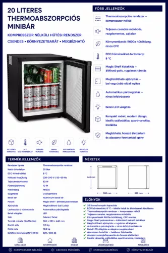 HOBBB Skæring minibár hűtő, 20 l