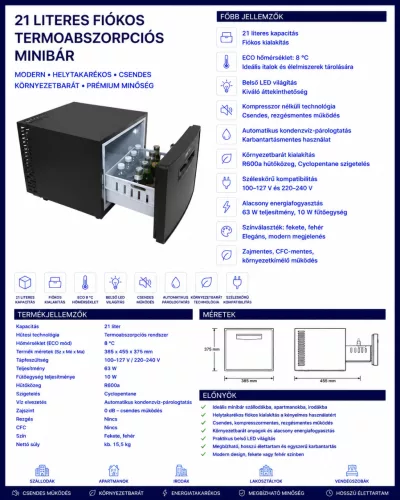 HOBBB Ørsted minibár hűtő, 21 l