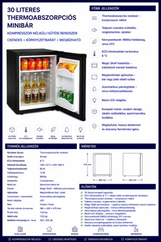 HOBBB Mårslet minibár hűtő, 30 l