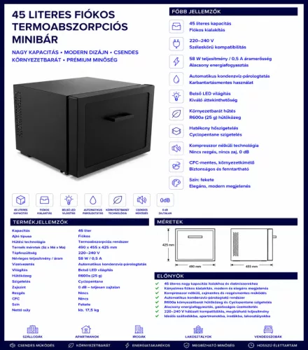 HOBBB Vivild minibár hűtő, 45 l