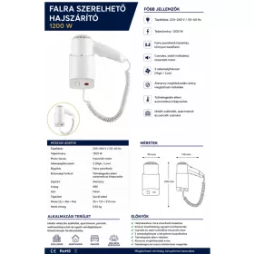 HOBBB Frederiksværk fali hajszárító, 1200 W