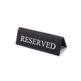   RESERVED foglalt tábla, fekete műbőr, fehér felirattal, kicsi