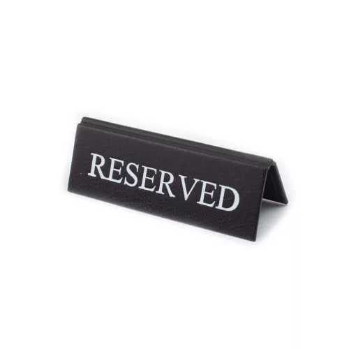 RESERVED foglalt tábla, fekete műbőr, fehér felirattal, kicsi