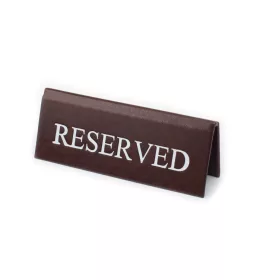   RESERVED foglalt tábla, sötétbarna műbőr, fehér felirattal, kicsi