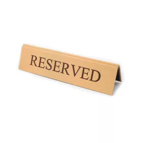   RESERVED foglalt tábla, arany műbőr, barna felirattal, nagy