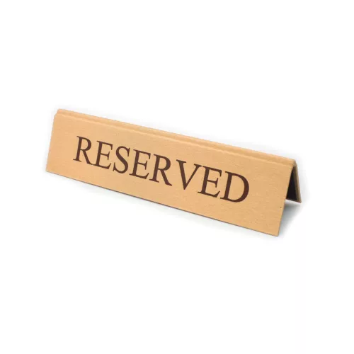 RESERVED foglalt tábla, arany műbőr, barna felirattal, nagy