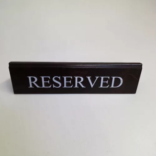 RESERVED foglalt tábla, sötétbarna műbőr, fehér felirattal, nagy