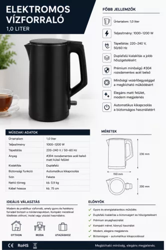 HOBBB Skagen vízforraló, 1,0 l