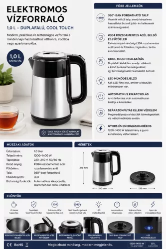 HOBBB Birkerød vízforraló, 1,0 l