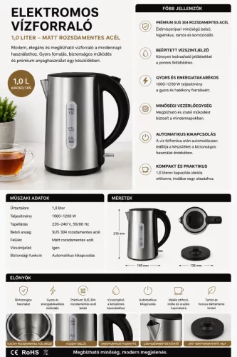 HOBBB Skive vízforraló, 1,0 l