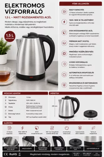 HOBBB Ribe vízforraló, 1,5 l