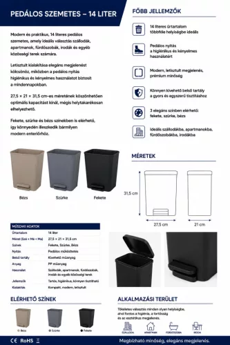 HOBBB Møn vendégszobai hulladékgyűjtő, 14 l