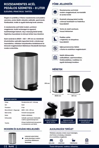 HOBBB Ferring fürdőszobai hulladékgyűjtő, 8,0 l