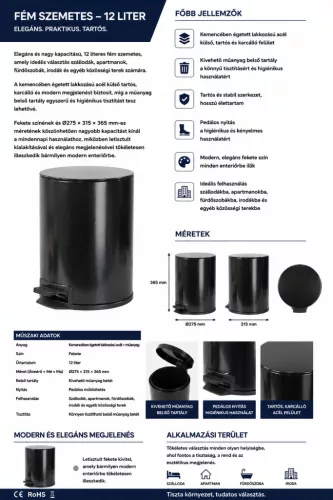 HOBBB Bovbjerg vendégszobai hulladékgyűjtő, 12 l