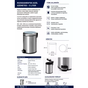   HOBBB Thurø fürdőszobai hulladékgyűjtő, 5,0 l (HS-Q5-5L)