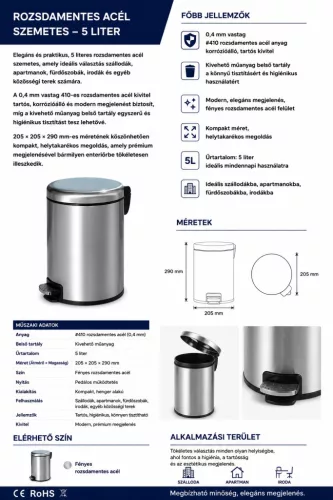 HOBBB Thurø fürdőszobai hulladékgyűjtő, 5,0 l (HS-Q5-5L)