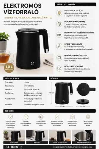 HOBBB Herning vízforraló, 1,0 l