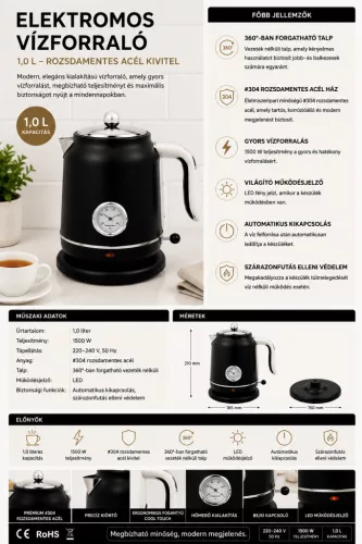 HOBBB Kalundborg vízforraló, 1,0 l