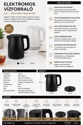HOBBB Ringsted vízforraló, 0,8 l