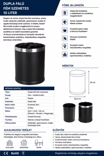 HOBBB Bågø vendégszobai hulladékgyűjtő, 10 l
