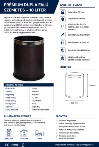 HOBBB Tunø vendégszobai hulladékgyűjtő, 10 l