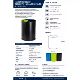   HOBBB Sejerø szelektív vendégszobai hulladékgyűjtő, 10 l