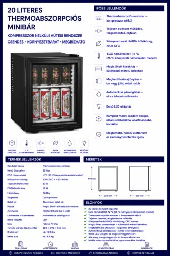 HOBBB Lystrup minibár hűtő, 20 l