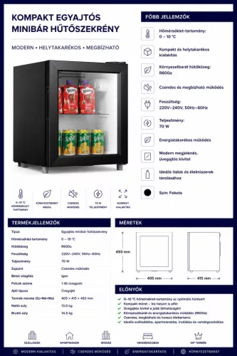 HOBBB Bedsted minibár hűtő, 70 W