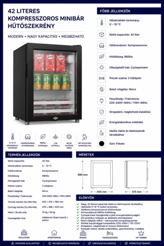 HOBBB Erslev minibár hűtő, 42 l