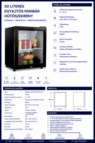 HOBBB Kolt minibár hűtő, 50 l