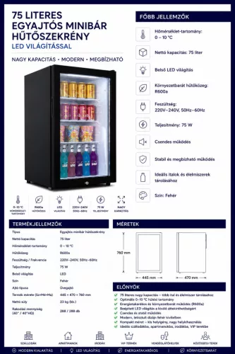HOBBB Karby minibár hűtő, 75 l