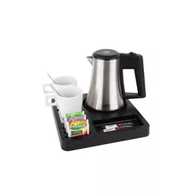   Square tálca 0,5L-es vízforralóval és 2 fehér csészével