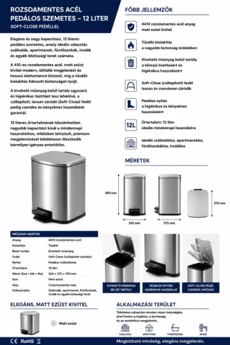 HOBBB Livø vendégszobai hulladékgyűjtő, 12 l