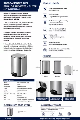 HOBBB Mors fürdőszobai hulladékgyűjtő, 7,0 l
