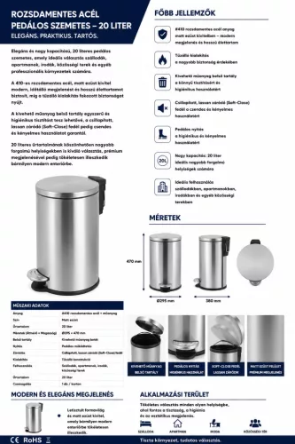 HOBBB Skarø közösségi téri hulladékgyűjtő, 20 l