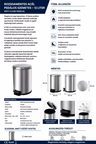 HOBBB Bjørnø vendégszobai hulladékgyűjtő, 12 l
