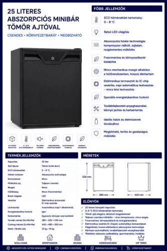 HOBBB Malling minibár hűtő, 25 l
