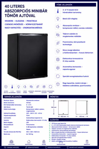 HOBBB Solbjerg minibár hűtő, 40 l (XC-40A)