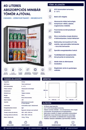 HOBBB Solbjerg minibár hűtő, 40 l