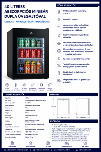 HOBBB Ørding minibár hűtő, 40 l