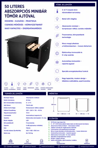 HOBBB Kolind minibár hűtő, 50 l