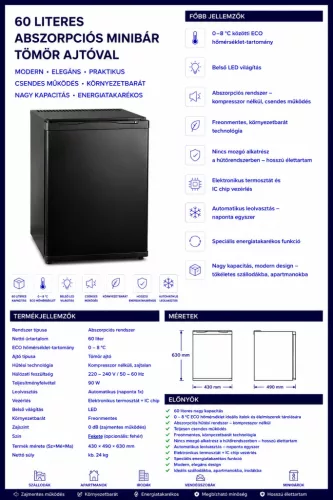 HOBBB Mørke minibár hűtő, 60 l