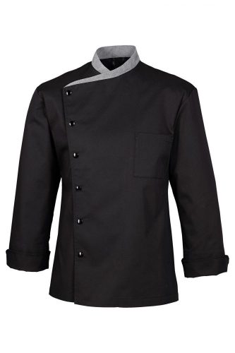 Szakácskabát - fekete, patentos, 100% pamut